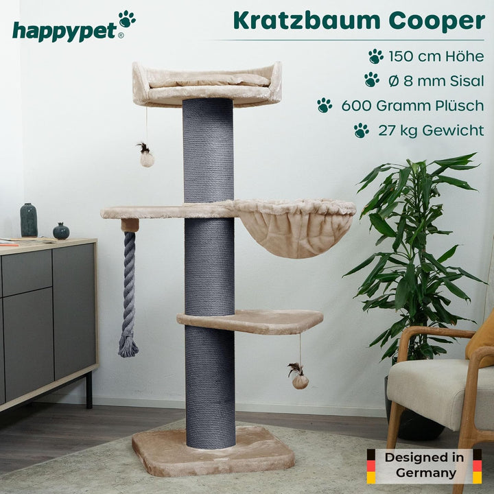 HAPPYPET Premium Kratzbaum Grosse Katzen Stabil 'Cooper' – 150 cm Grosser Katzenbaum, Kletterbaum fü