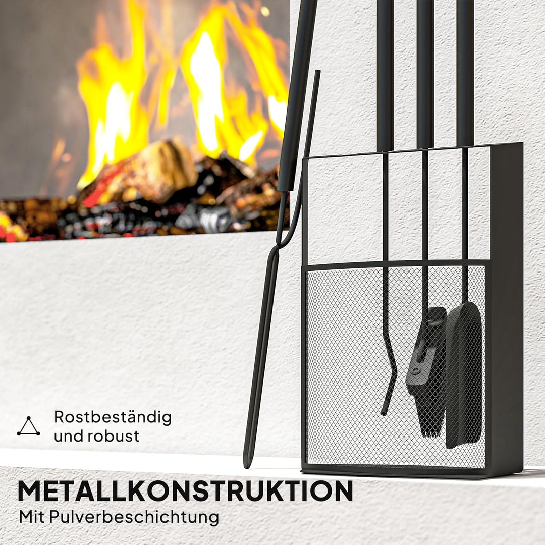 Outsunny Kaminbesteck Set 5 teilig Kaminzubehör mit Besen, Schaufel, Schürhaken Zange Ständer, Kamin