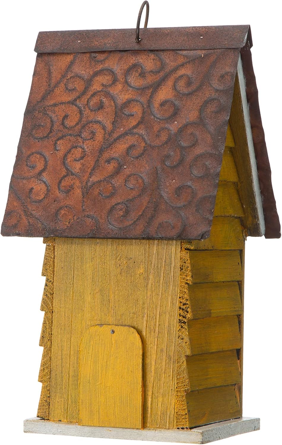 Glitzhome GH90085 Hängendes Vogelhaus aus Holz im Used-Look, Gelb, gelb