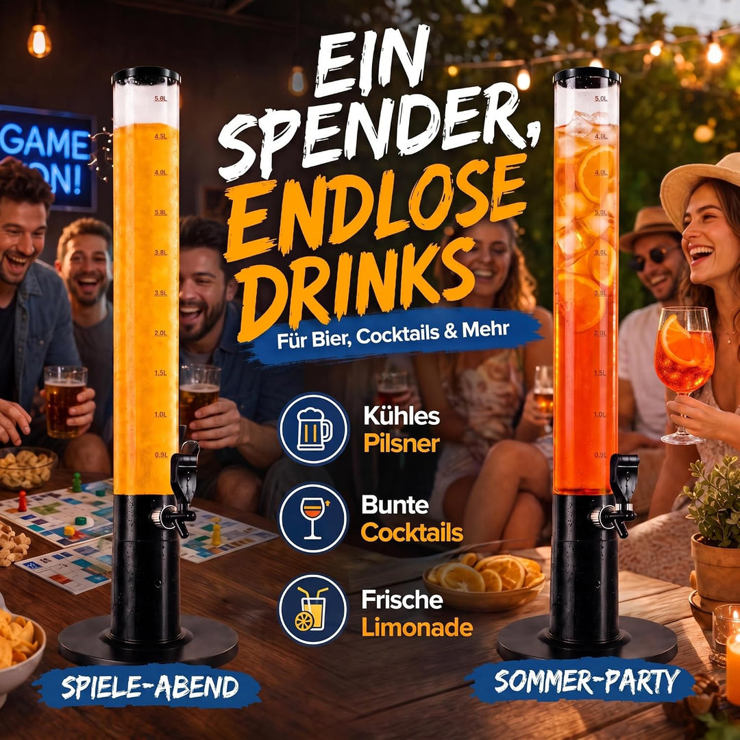 Bierzapfanlage &amp; Biersäule 5L – Premium Getränkespender &amp; Bierturm für Partys – Getränkesäule, Zapfs