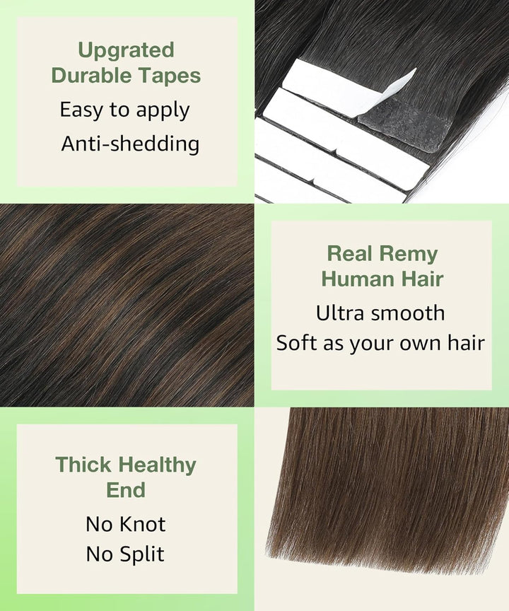 SURNEL Tape-In Echthaarverlängerungen Farbe 1B Aus Schwarz Verblassend Zu 4 Mittelbraun Tape in Haar