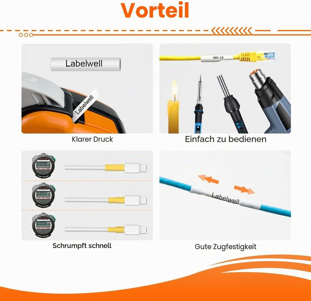 Labelwell 3x Industrie Schrumpfschlauch Kabeletiketten für 18053 S0718280 als Ersatz für Dynmo Rhino