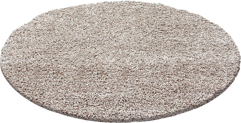 HomebyHome Shaggy Teppich Wohnzimmer Beige Runder Flauschiger Teppich 120 cm Rund Einfarbig - Hochfl