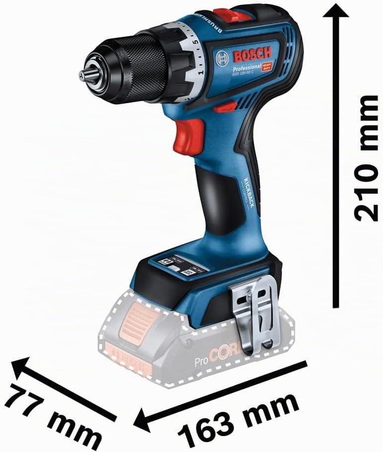 Bosch Professional 18V System Akku Bohrschrauber GSR 18V-90 C (inkl. 2x ProCORE Akkus 4.0Ah, Schnell