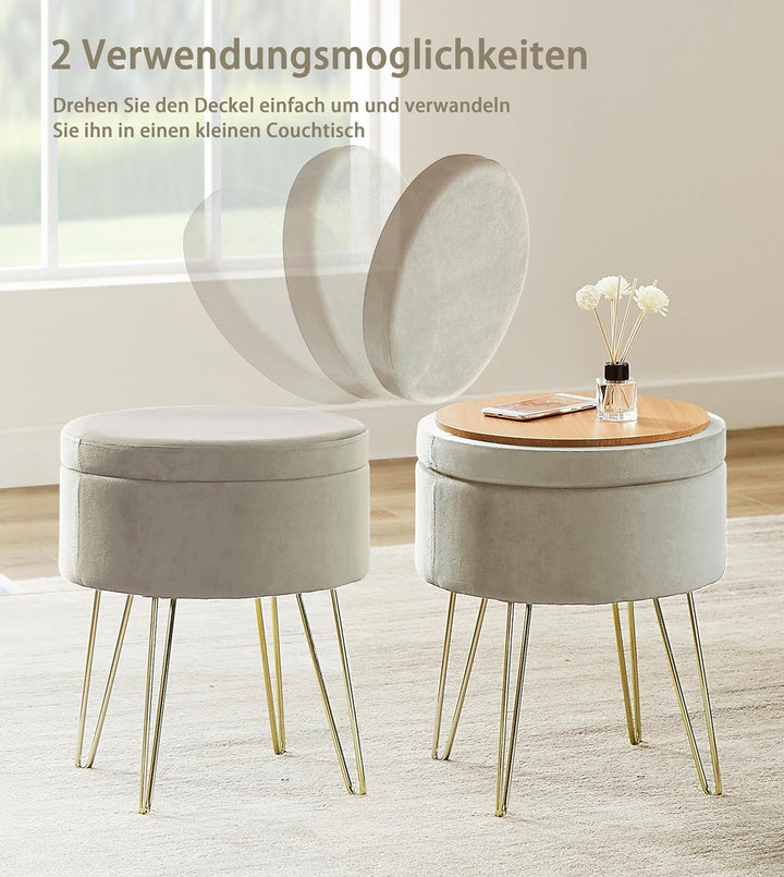 Zedelmaier Runder Sitzhocker Schminktisch Hocker Ottoman Gepolsterter Hocker Abnehmbarer Bezug Metal