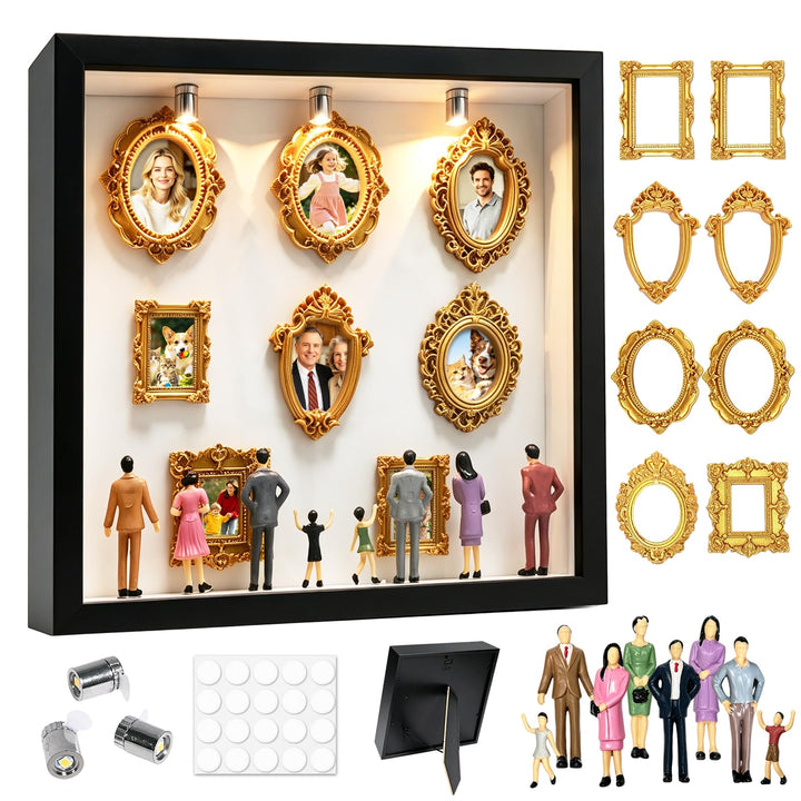 DIY Mini Museum Silhouetten Box mit LED, Mini Bilderrahmen Vintage, Shadow Box Bilderrahmen Set, Fot