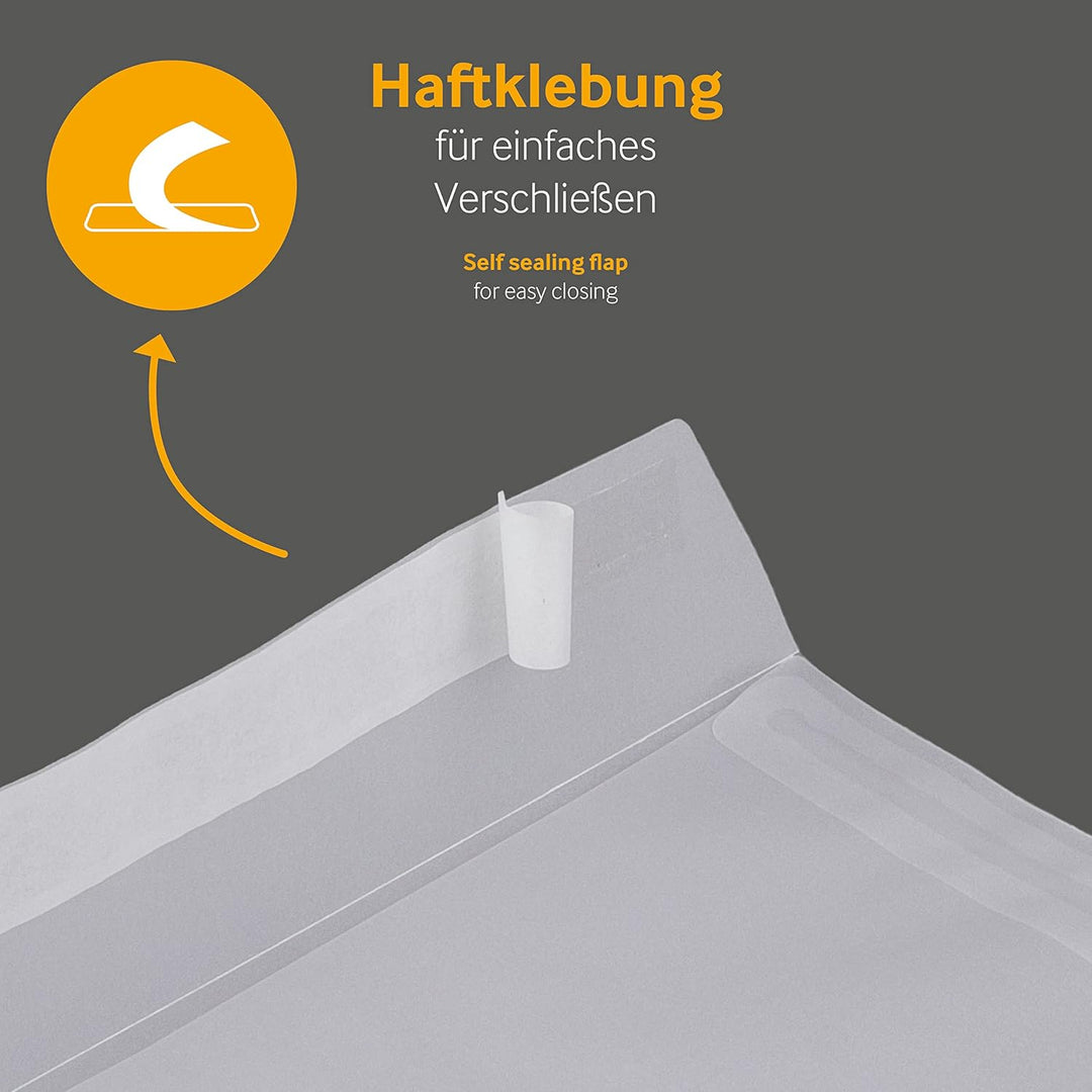 250 Stück, Transparent-Versandtaschen, DIN C4, Haftklebung mit Abziehstreifen, Gerade Klappe, 100 g/