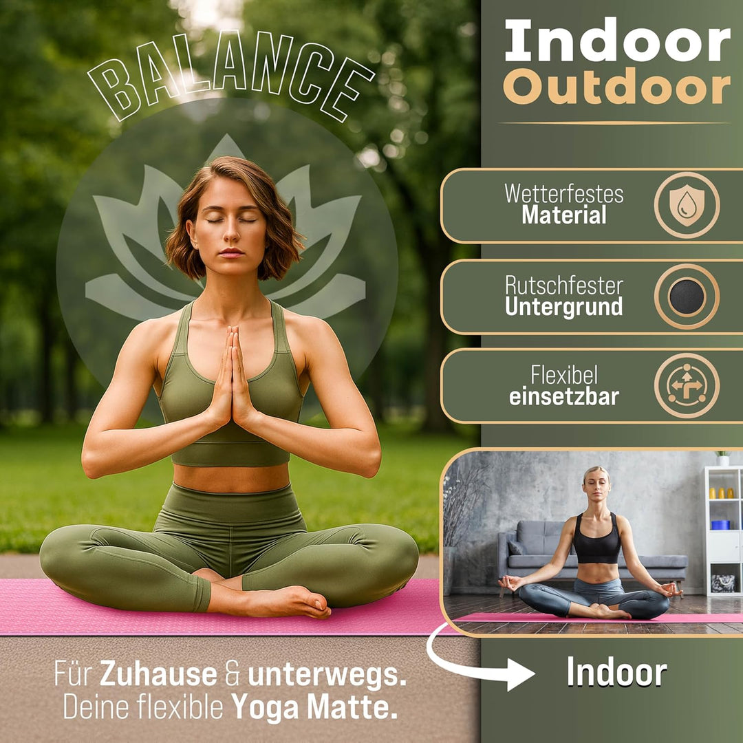 Yogamatte Phthalatfrei | Gymnastikmatte rutschfest | Fitnessmatte schadstofffrei | Trainingsmatte mi