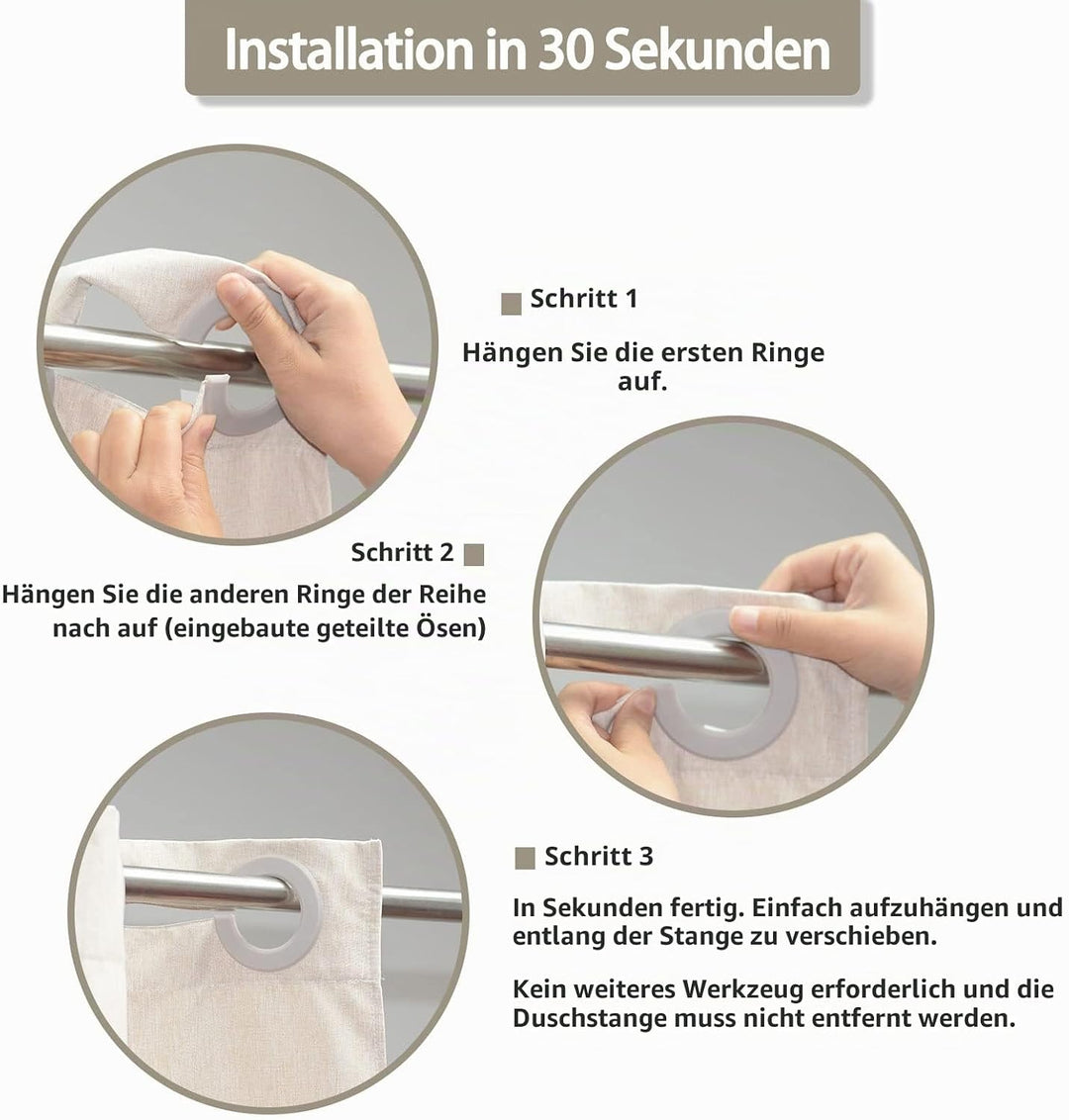 YISURE Hakenlos Duschvorhang 180x180 leinenoptik Kunstleinen, schwer Beige Crème Schmal Badevorhang