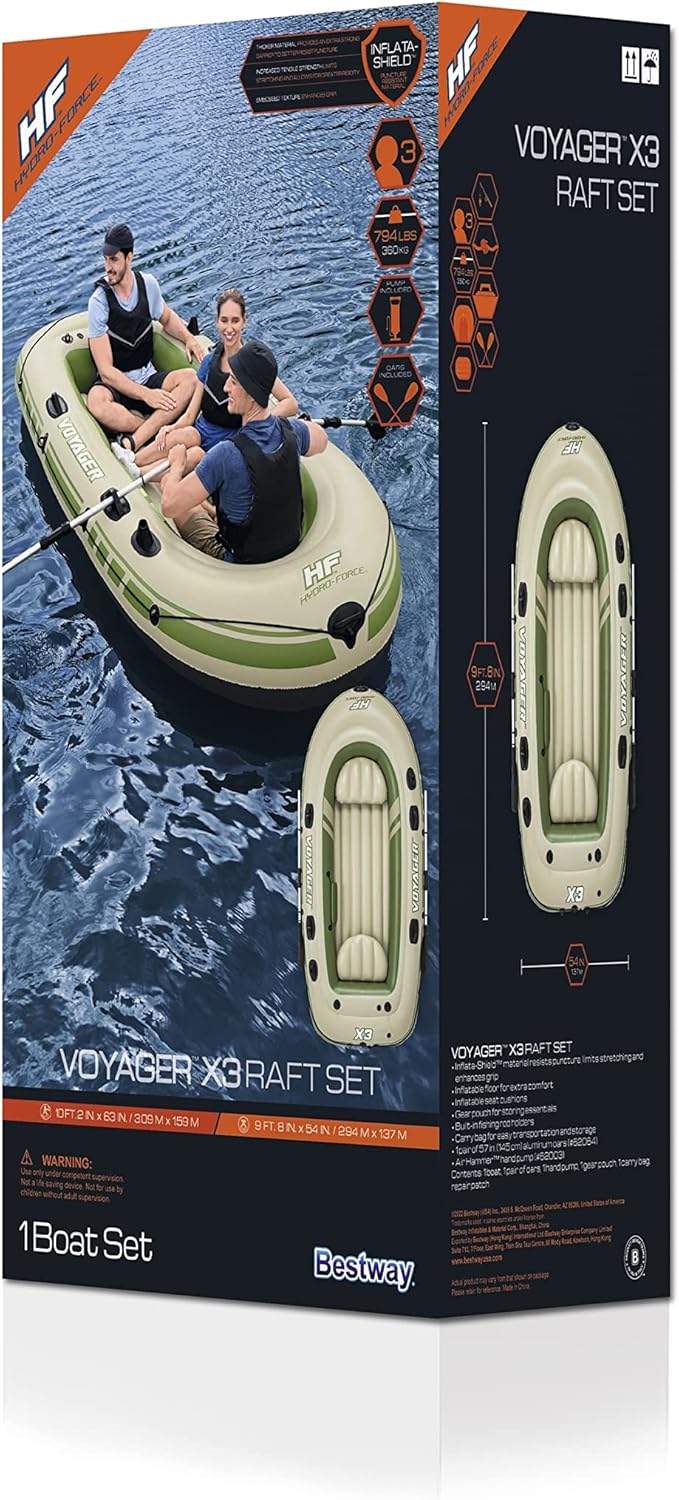 Hydro-Force 9'8" x 54 Voyager X3 aufblasbares Floss-Set | für bis zu 3 Erwachsene | inklusive Boot,