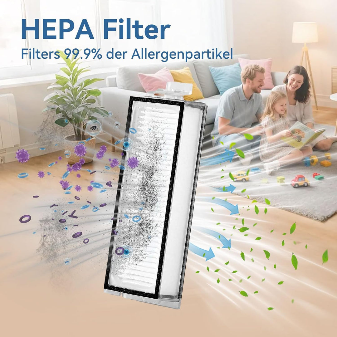 Zubehör für Roborock Q5 Pro/Q5 Pro+/Q8 Max/Q8 Max+ | 2 Hauptbürsten + 4 HEPA-Filter + 6 Wischtücher