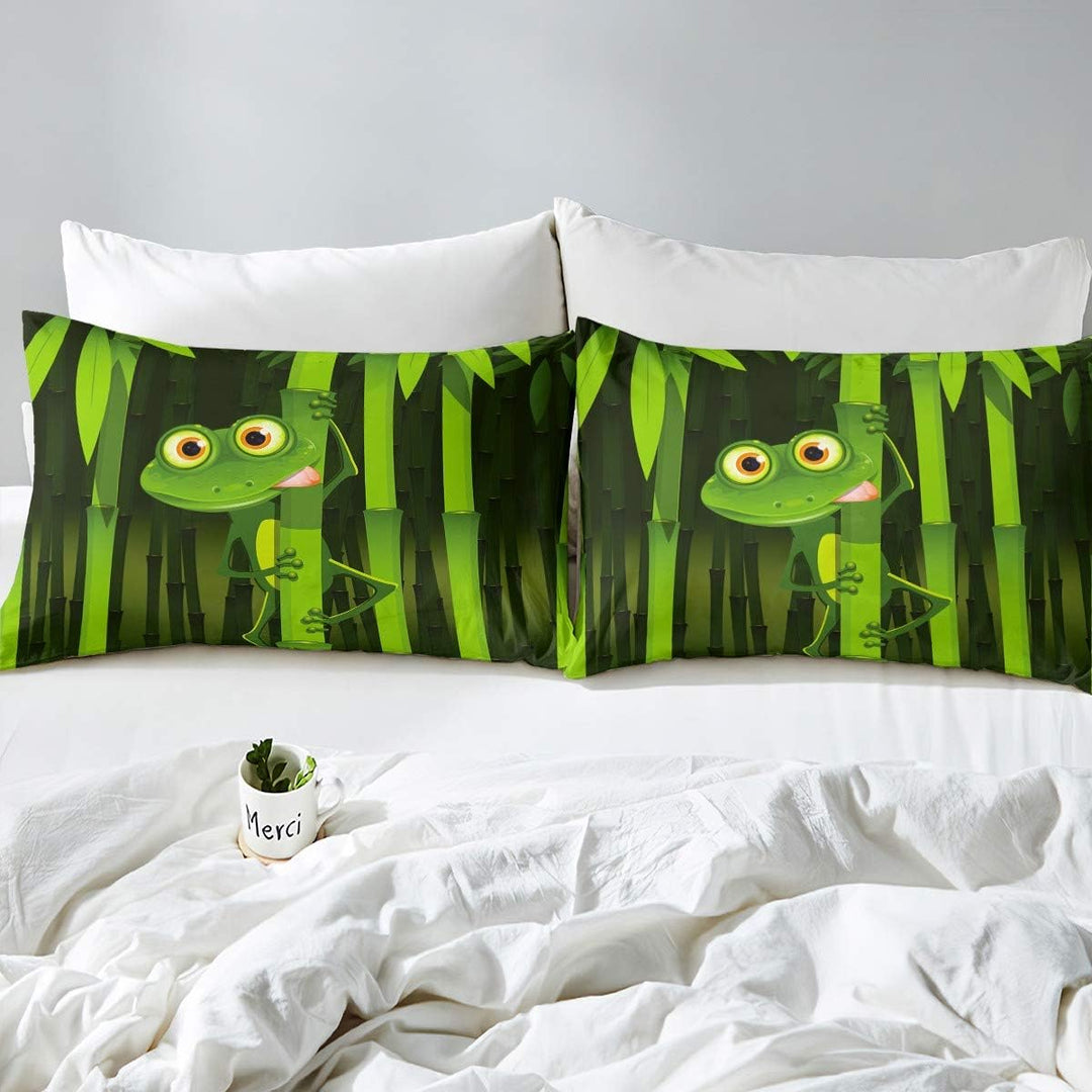 Loussiesd Bettwäsche Set Frosch Bambus Grün Bettbezug Set Kinder Jungen Mädchen 135x200 cm Microfase