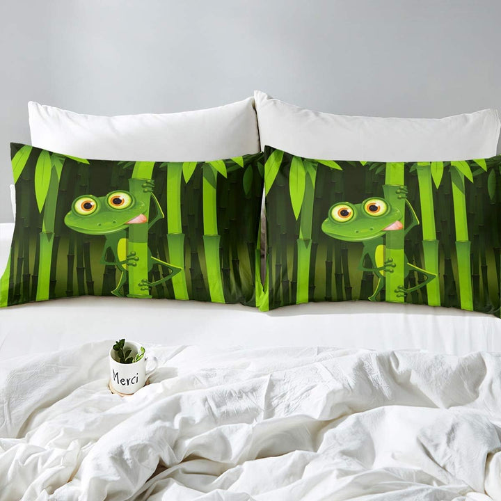 Loussiesd Bettwäsche Set Frosch Bambus Grün Bettbezug Set Kinder Jungen Mädchen 135x200 cm Microfase