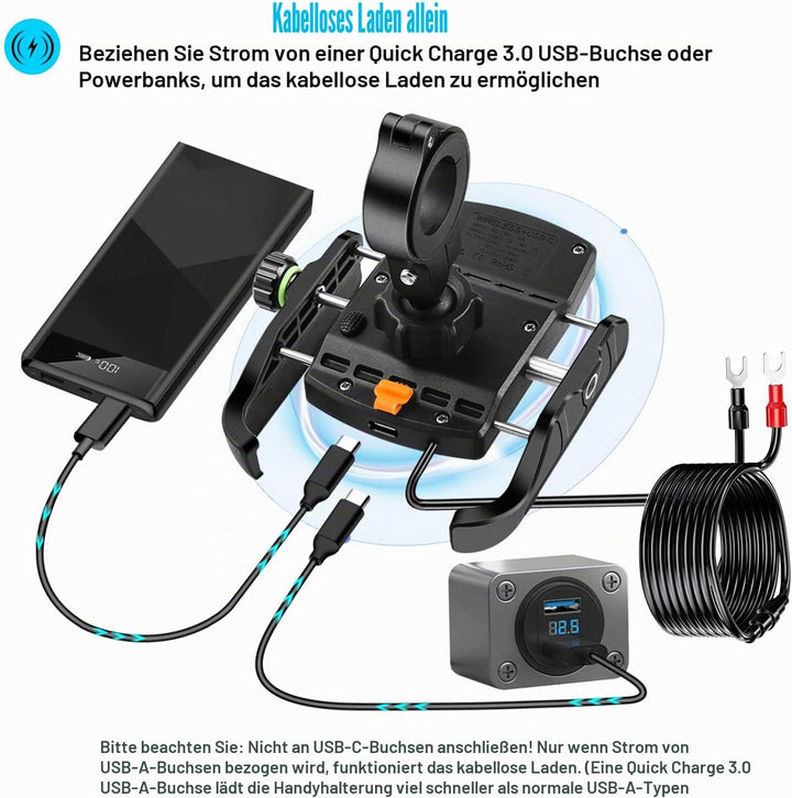 iMESTOU Motorrad Kabellose Telefonhalterung Ladegerät USB C Lenker Telefonhalterung Funktioniert mit