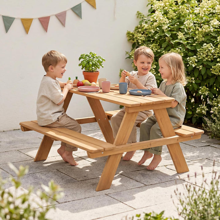 roba Kinder Outdoor+ Sitzgruppe - Picknick for 4 - Garten Sitzgarnitur aus wetterfestem Massivholz -