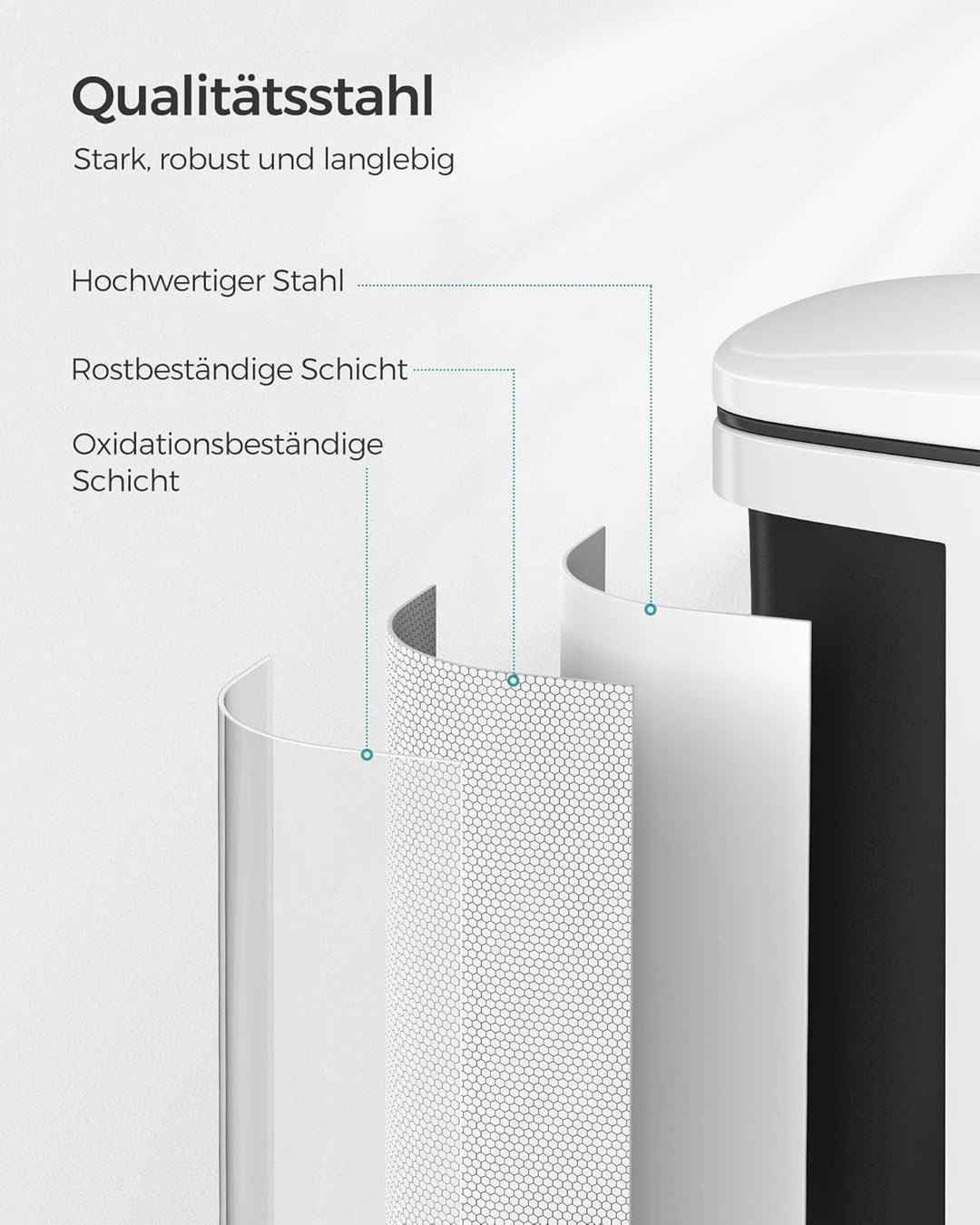 SONGMICS Mülleimer Küche, 20 Liter Abfalleimer mit Pedal, Tretmülleimer, Softclose, Offenhaltefunkti