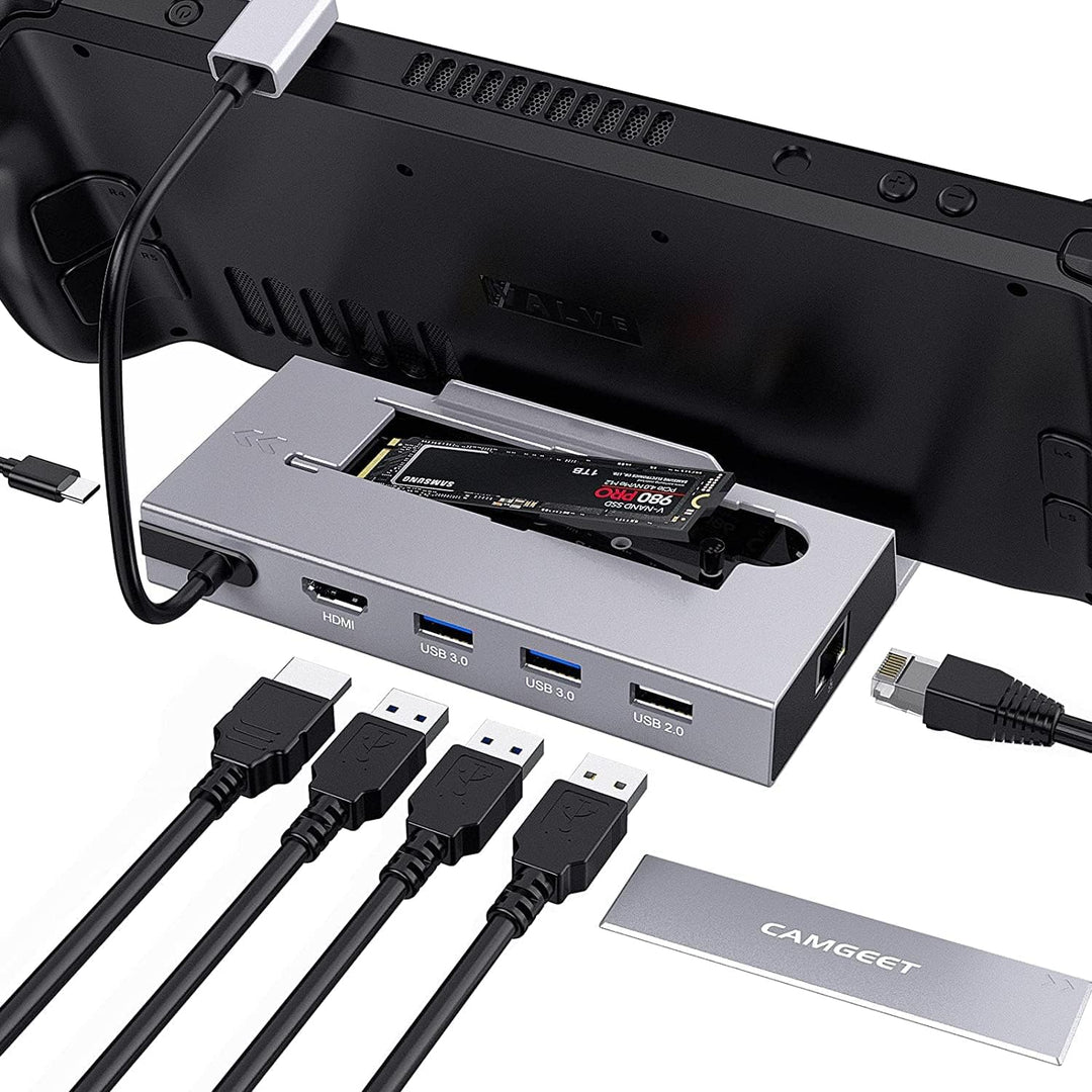 Steam Deck Dock, 7-in-1 Steam Deck Docking Station mit M.2 NVME SSD Gehäuse,HDMI 2.0 4K@60Hz,PD 100W