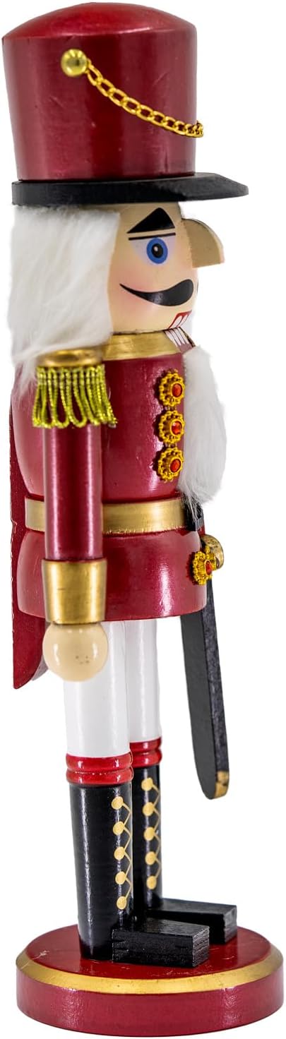 Kaladia Deko Nussknacker Figur Soldat aus Holz – Höhe: 38 cm – moderner Weihnachtsnussknacker in Rot