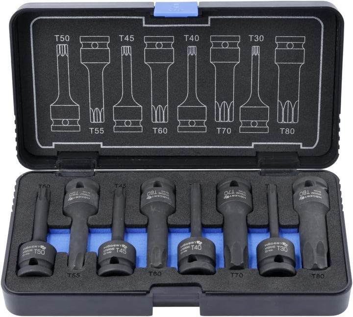 Högert Technik - Druckluft-Schlagschrauber-Nuss Torx, 8 Stkc. 1/2", CrMo - TORX-Schlagschraubersatz