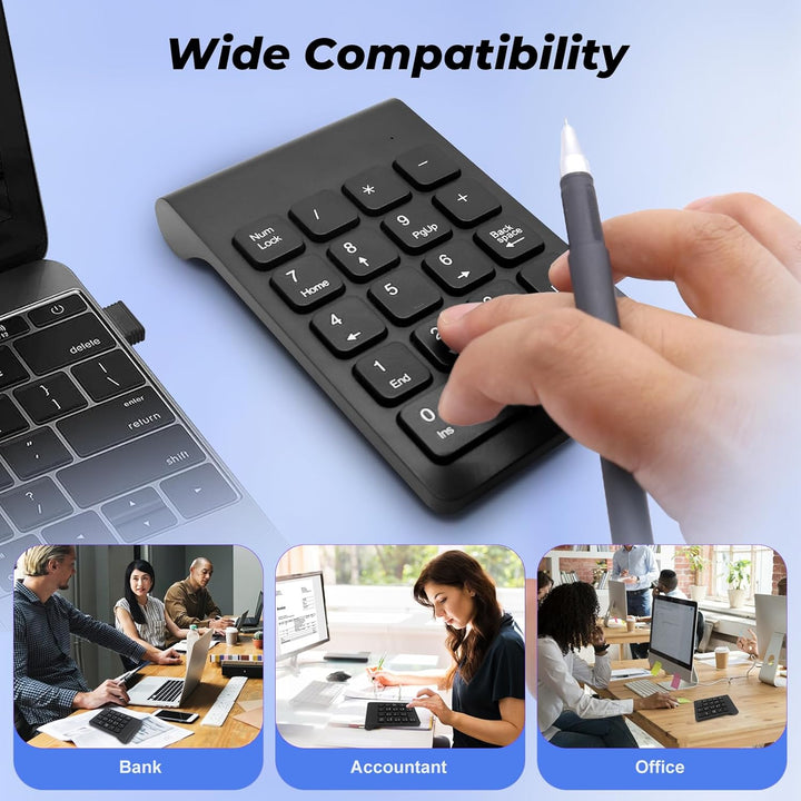 Wireless Slim Numeric Keypad 2.4G 18-Tasten Ultra-Portable Numpad für Laptop, PC, Notebook, schnelle