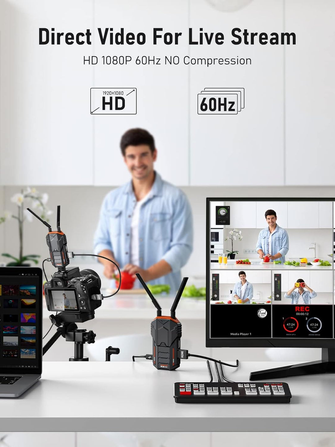 Drahtloses Videoübertragungs Set 200M, Lemorele Wireless Videoübertragungssystem 1080p60 Mit HDMI Lo