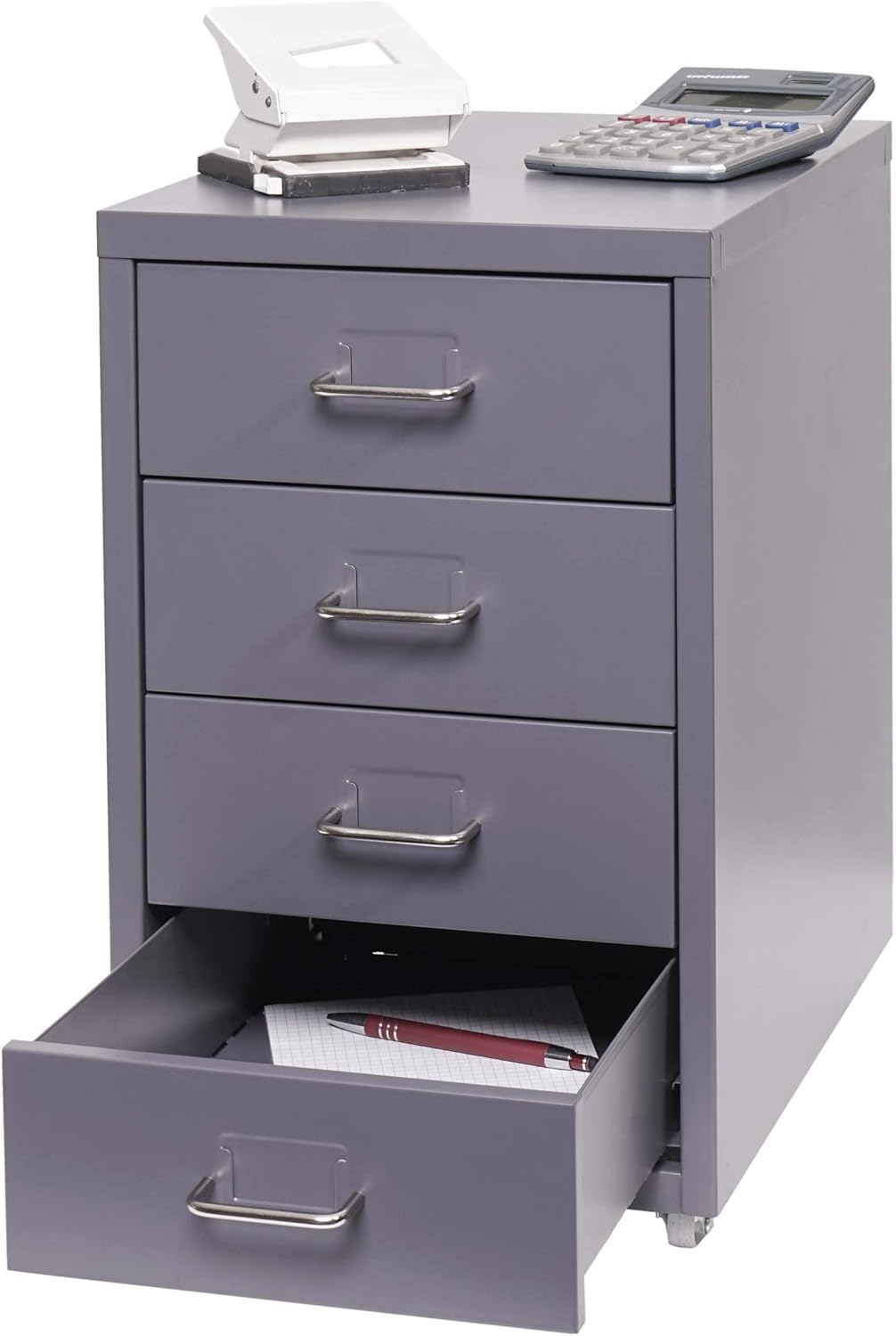Mendler Rollcontainer Boston T851, Schubladenschrank Stahlschrank Büroschrank, 48x28x41cm 4 Schublad
