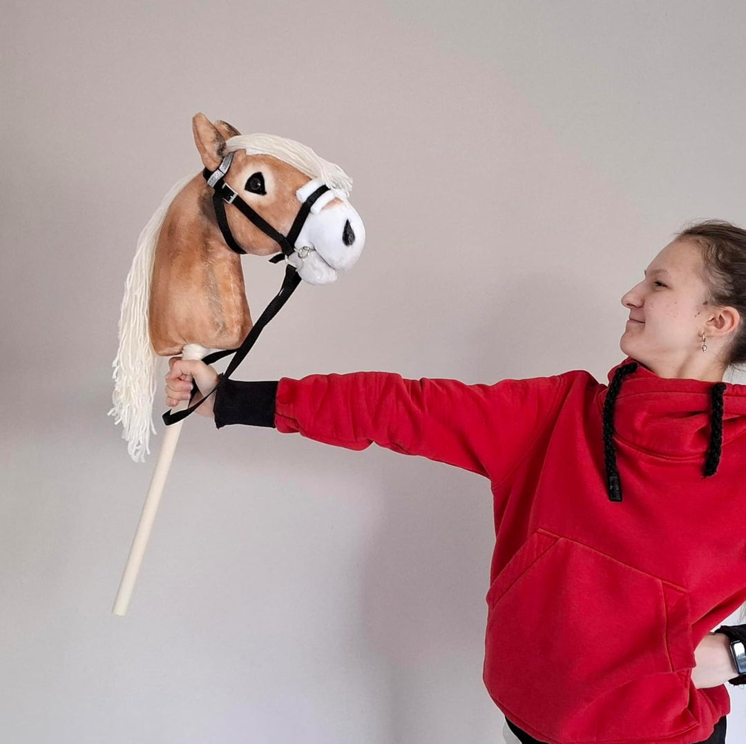 Set Hobby Horse A3 + Abnehmbare Trense & Halfter | Grosses Steckenpferd Haflinger | Abnehmbare Trens
