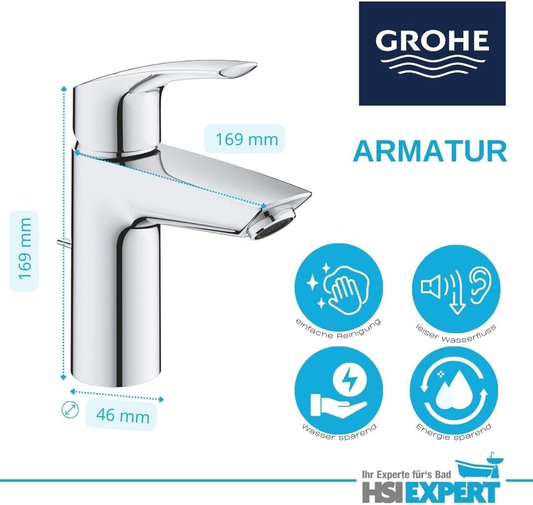 Waschbecken - Waschtisch - 60cm Ideal Standard mit Lotus Beschichtung - Grohe Armatur Komplettset -