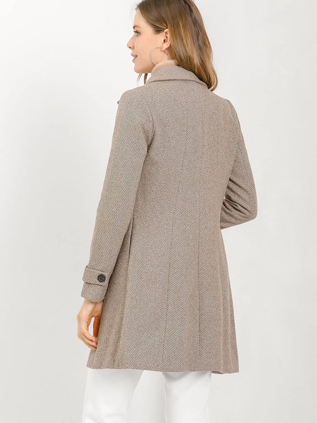 Allegra K Damen Langarm Bubikragen Einreiher Streifen Trenchcoat Mantel S Braun, S Braun