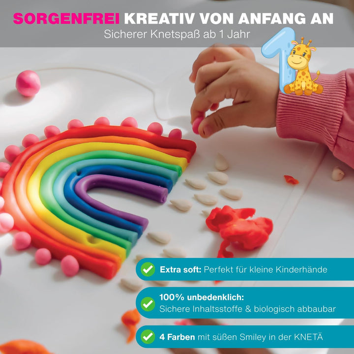 Knete Set (4x100g) inkl. 2X Bastelkarte I Vegane Spielknete ab 1 Jahr 4er XL mit Bastelkarten, 4er X
