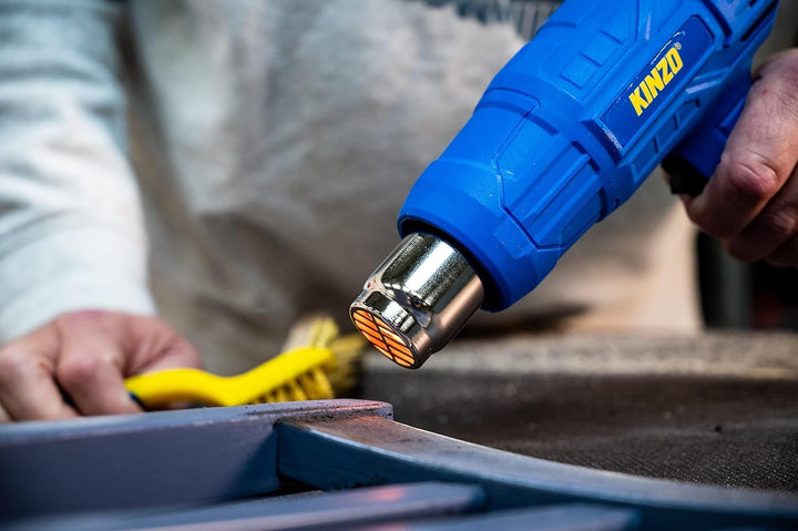 Kinzo Heissluftfön - 230V - Blau - 350 bis 600 Grad - 2 Heizstufen - Farbbrenner
