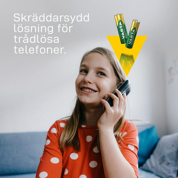 VARTA Batterien AAA, wiederaufladbar, 4 Stück, Recharge Accu Phone, Akku, 800 mAh NI-MH, sofort eins