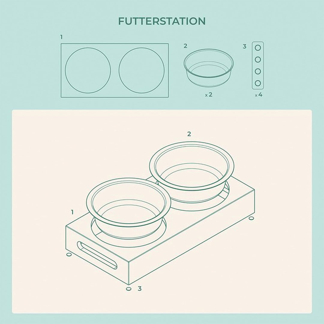 LAUBLUST Futterstation mit Name Personalisiert für Katze - Natur | 31x15x6 cm - Futternapf & Wassern