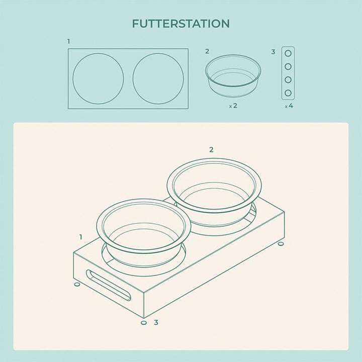 LAUBLUST Futterstation mit Name Personalisiert für Katze - Natur | 31x15x6 cm - Futternapf & Wassern