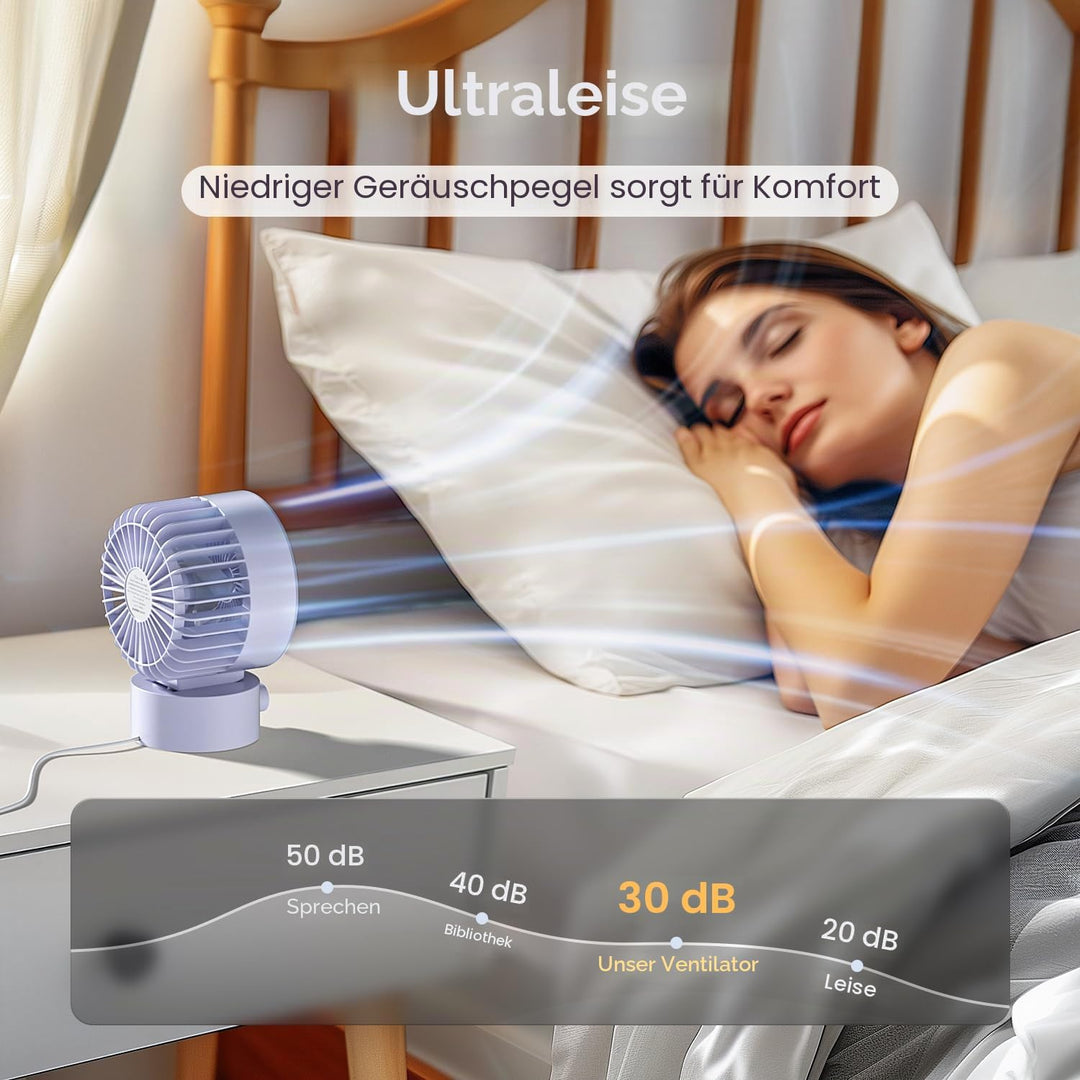 USB Ventilator Leise – Mini Tischventilator mit Stufenloser Regelung, Kleiner Schreibtischventilator