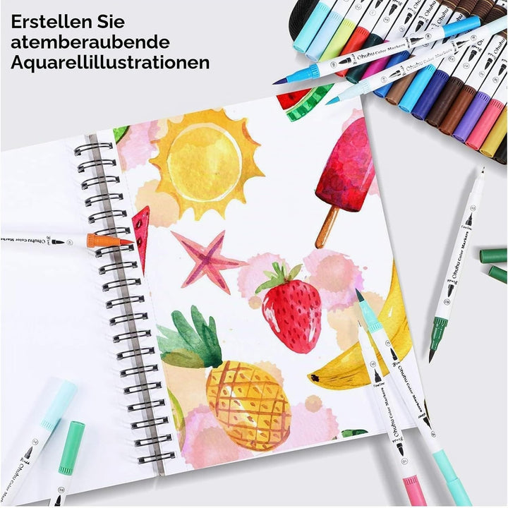 Ohuhu Filzstifte 100 Farben, Dual Brush Pen Pinselstifte Aquarell Marker Stifte Set für Kind und Erw
