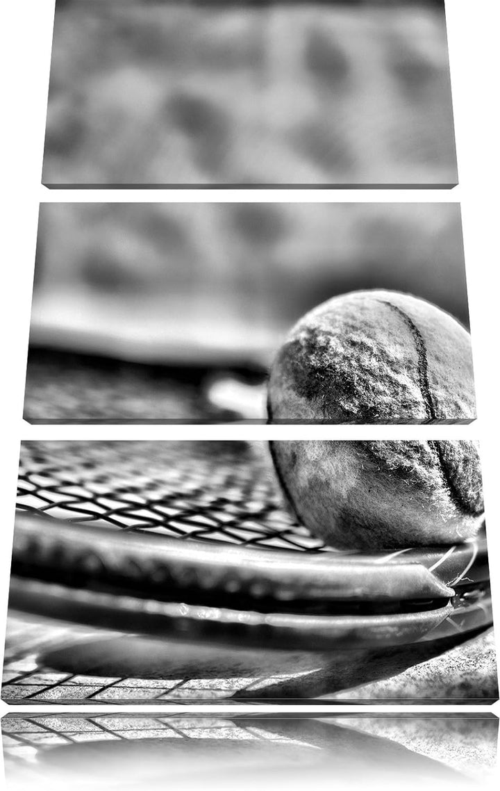 Pixxprint Monocrome, Tennischläger mit Bällen 3-Teiler Leinwandbild 120x80 Bild auf Leinwand