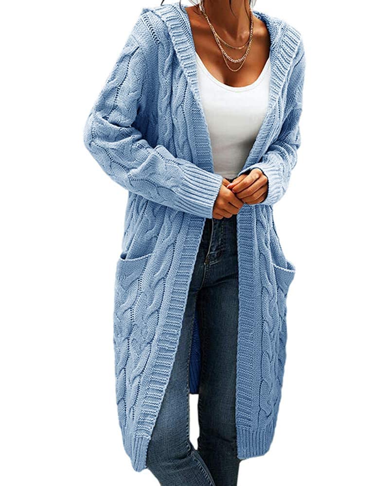 GeGekoko Strickjacke Damen mit Kapuze Langarm Grobstrick-Cardigan Open Front Sweater Herbst Winter C