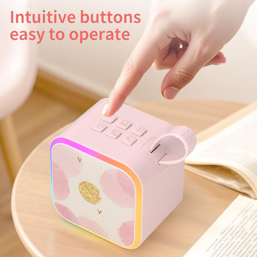 Mini Karaoke Maschine 2 Wireless Mikrofon, Tragbarer Bluetooth Karaoke Lautsprecher mit Tragegriff f