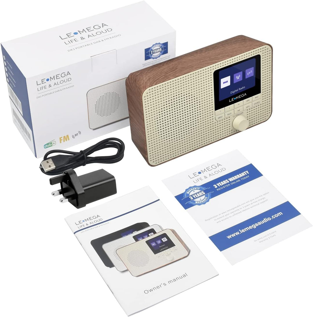 LEMEGA DR3 Tragbares DAB Plus/FM Digitalradio Batteriebetrieben,Radio Büro DAB Bluetooth, Kopfhörera