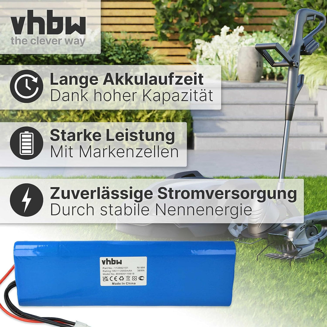 vhbw NiMH Akku 2000mAh (18V) kompatibel mit Rasenmäher Rasenroboter Gardena Robotic R160, Husqvarna