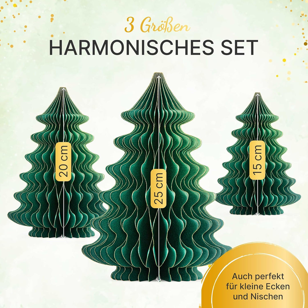 Papier Weihnachtsbaum Set [Grün, 3 Stück] - Faltbarer Weihnachtsbaum als Elegante, skandinavische We