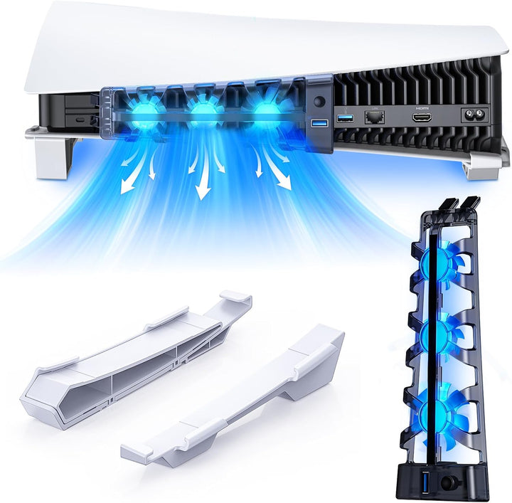 NexiGo PS5 Horizontal Stand mit leisem verbessertem Kühlventilator mit Einstellbarer Geschwindigkeit