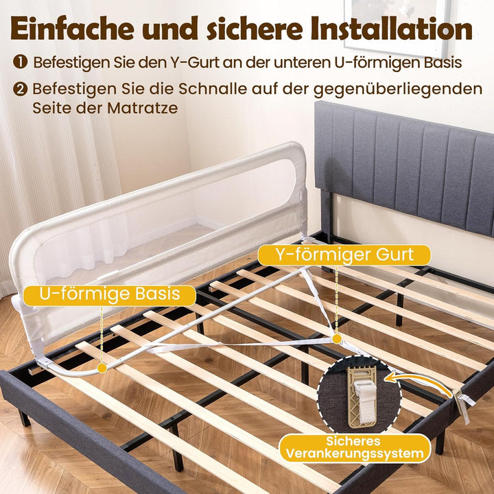 COSTWAY Bettgitter klappbar, 180 x 60 cm Bettschutzgitter mit abnehmbarem Oxford-Bezug, U-förmigem G