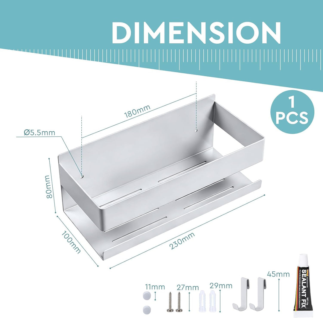 EXLECO Hoch Weiss 23CM Duschablage Ohne Bohren Duschregal Wand Edelstahl Badregal mit 2 Haken Duschk