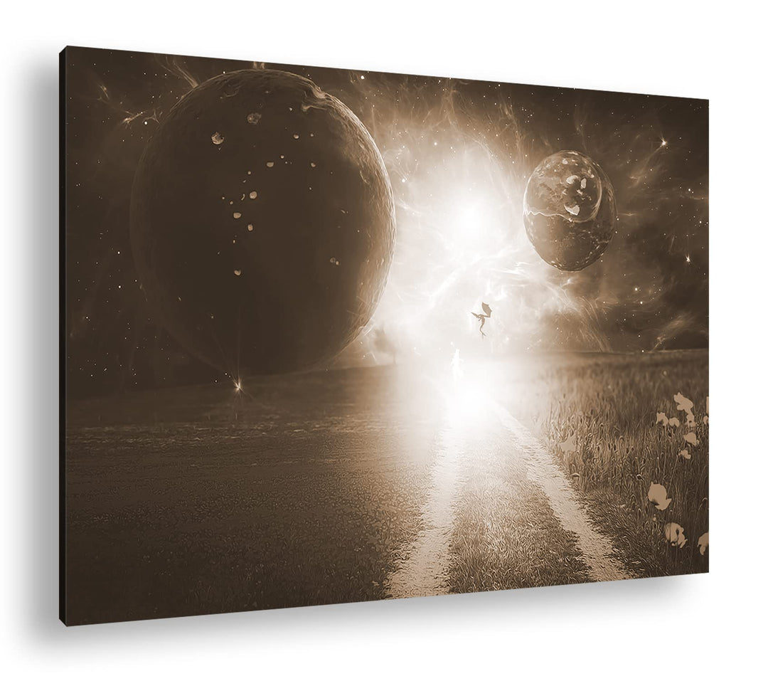 deyoli Fantasie Landschaft feuriger Drache Format: 80x60 Effekt: Sepia als Leinwandbild, Motiv ferti