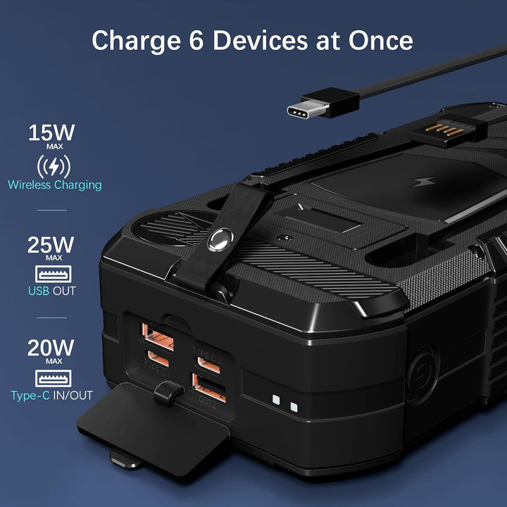 56800mAh Solar Wireless Power Bank, tragbares Ladegerät 30W Schnelles Ladegerät 6 Ausgänge & 4 Eingä