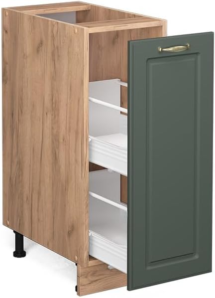 Vicco Apothekerschrank Fame-Line, Grün-Gold Landhaus/Goldkraft Eiche, 30 cm ohne Arbeitsplatte Grün-
