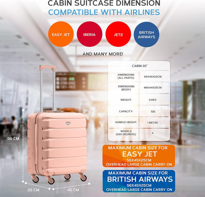 Flight Knight Suitcase Set of 2 Lightweight 4 Wheel ABS Hard Case Carry On Hand Luggage Approved for