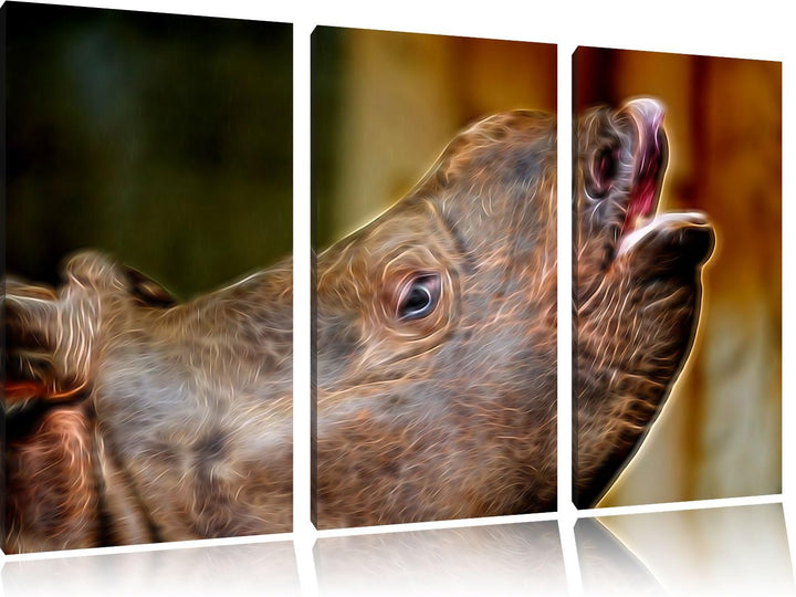 kleines Nashorn Spezial 3-Teiler Leinwandbild 120x80 Bild auf Leinwand, XXL riesige Bilder fertig ge